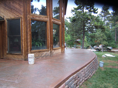 elevated stamped concrete patio