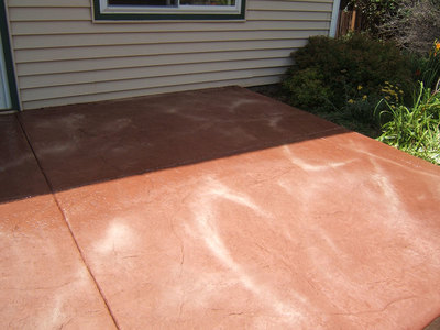 small stamped concrete backyard patio