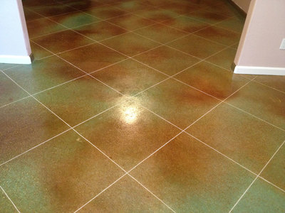 stained and polished concrete floor with tile look