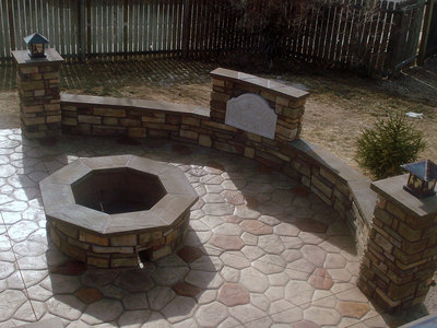 Stamped Concrete patio with firepit