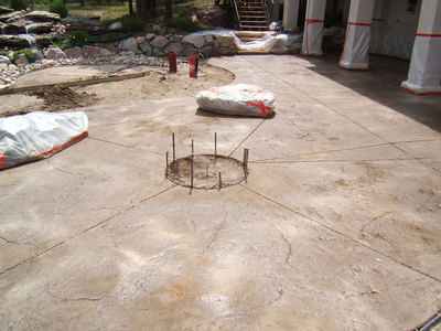 Stamped concrete patio construction