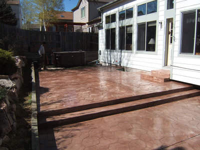 two level stamped concrete patio